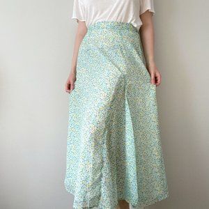 ON by Leboff Vintage Green White Yellow Floral Lined Long Maxi Skirt M